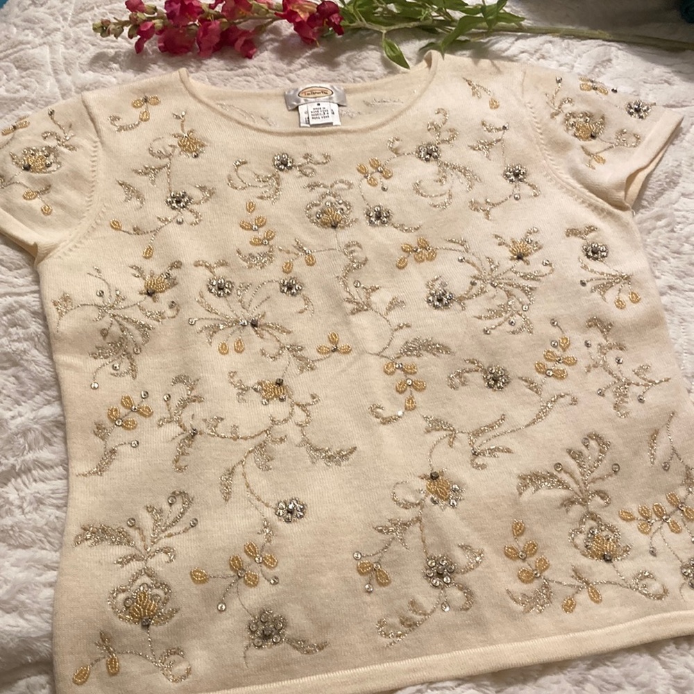 TALBOTS BEADED MERINO WOOL SWEATER SIZE SMALL